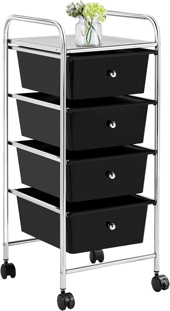 Yaheetech 4 Drawers Cart Rolling Storage Organizer Metal Frame Plastic Drawers by Yaheetech