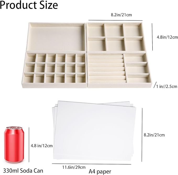 Velvet Jewelry Organizer for Drawer, Stackable Jewelry Drawer Inserts in Dresser - Image 3