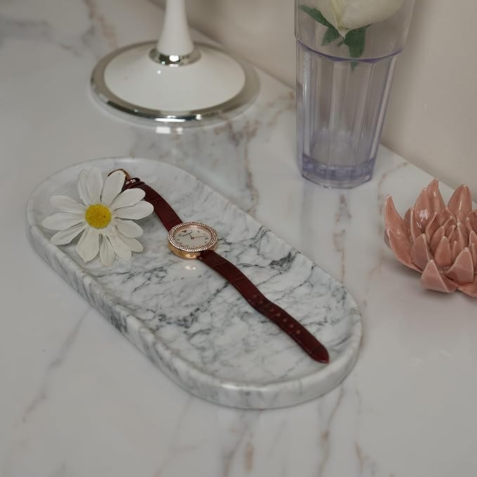 Natural Marble Tray 9.8”x4.7”x0.6” | Hand-Polished Oval Stone Tray - Image 4