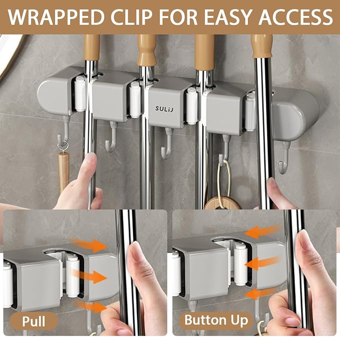 2Pcs Broom Holder Wall Mount, No-Drilling Self-Adhesive Mop and Broom Storage - Image 6