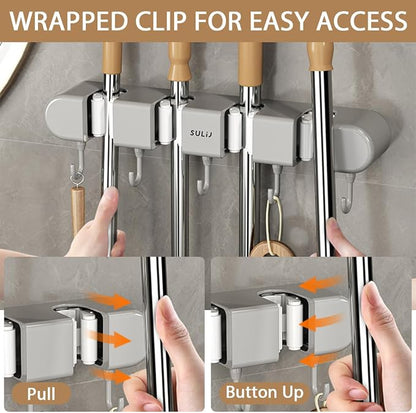 2Pcs Broom Holder Wall Mount, No-Drilling Self-Adhesive Mop and Broom Storage - Image 6