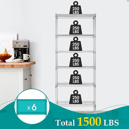 PayLessHere | 6-Tier Wire Shelf | 23"x13"x59" | Chrome | Adjustable Racks | - Image 8