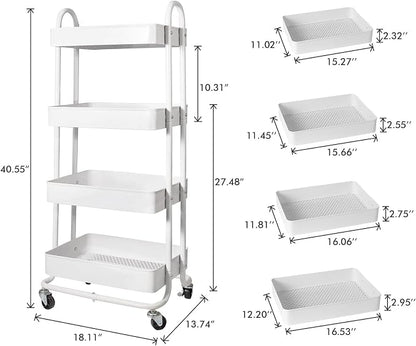 elabo 4-Tier Metal Mesh Utility Rolling Cart, Storage Organizer Trolley - Image 2
