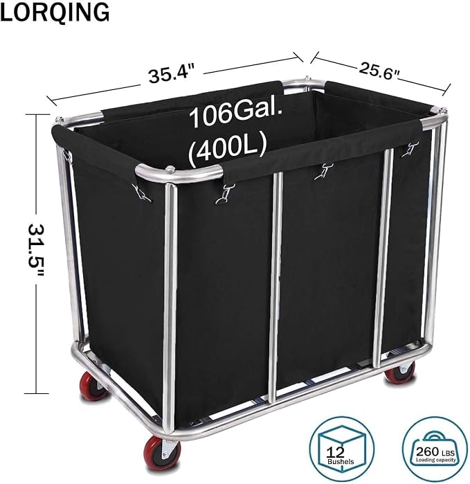 105 Gal Rolling Laundry Basket, Commercial 400L Large Capacity Heavy Duty - Image 2