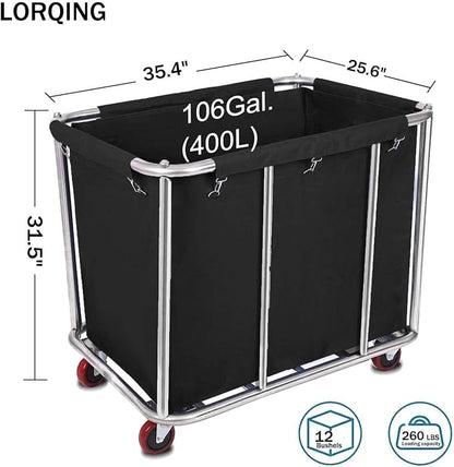 105 Gal Rolling Laundry Basket, Commercial 400L Large Capacity Heavy Duty - Image 2