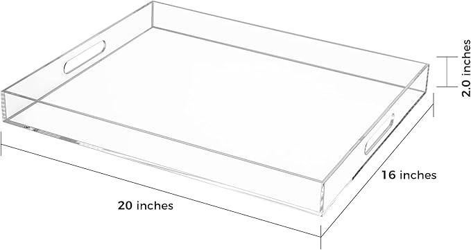 Clear Rectangular 16x20 Inches Acrylic Ottoman Tray Decorative Serving Tray - Image 2