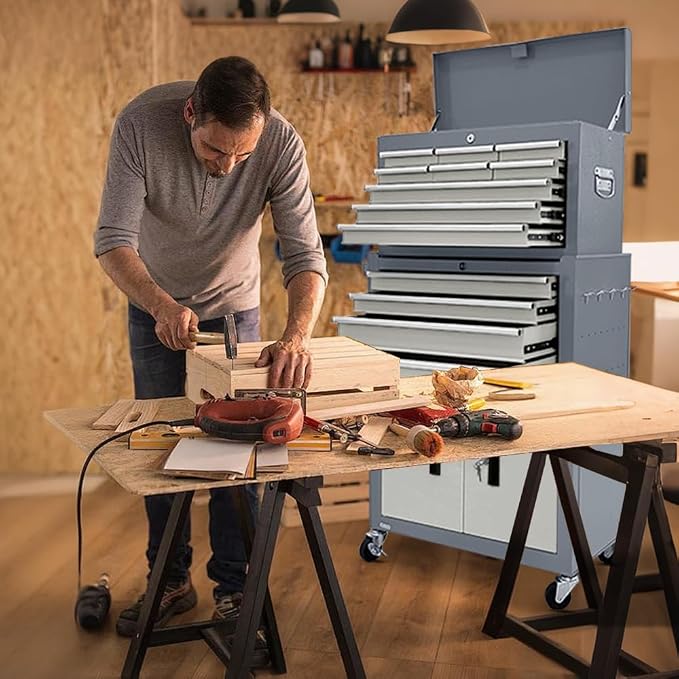 Tool Chest 13-Drawer with Double Door Handle, 2 in 1 Detachable Rolling Tool - Image 2