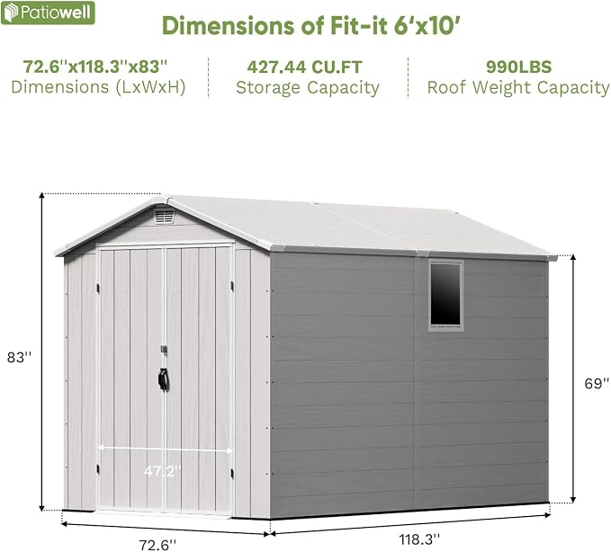 Patiowell 6X10 FT Plastic Outdoor Storage Shed - Image 3