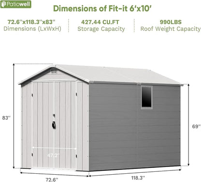 Patiowell 6X10 FT Plastic Outdoor Storage Shed - Image 3