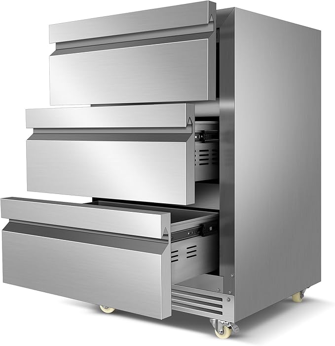 Stainless Steel 3-Tier Drawer Fridge Undercounter, Outdoor Beverage Refrigerator by FoMup