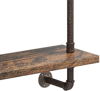 Helsin 3 Tier Industrial Pipe Shelf Rustic Wood Floating Wall Display Bookshelf - Image 7