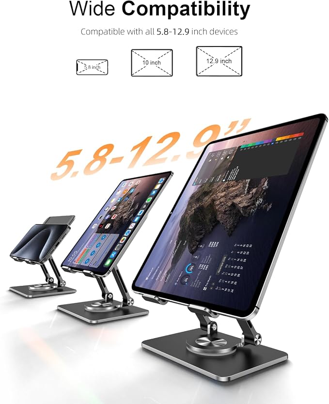 Tablet Stand Holder with Thickened 360°Rotating Base Dual Rod Adjustable - Image 7