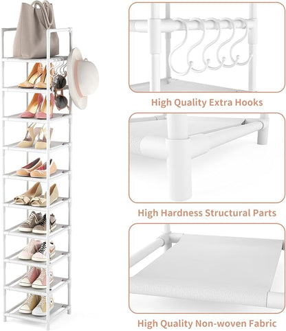 LANTEFUL Tall Narrow Shoe Rack 10-Tier Skinny Shoe Shelf Storage - Image 4