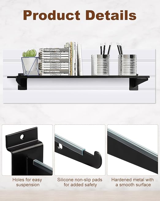 MUZIK Slatwall Shelf Brackets, Secure Shelf Support, 30 Lb Load Capacity - Image 3