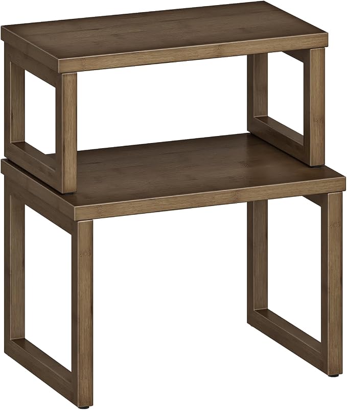 HOOBRO Cabinet Organizer Shelf, Expandable Kitchen Storage, Stackable Bamboo by HOOBRO