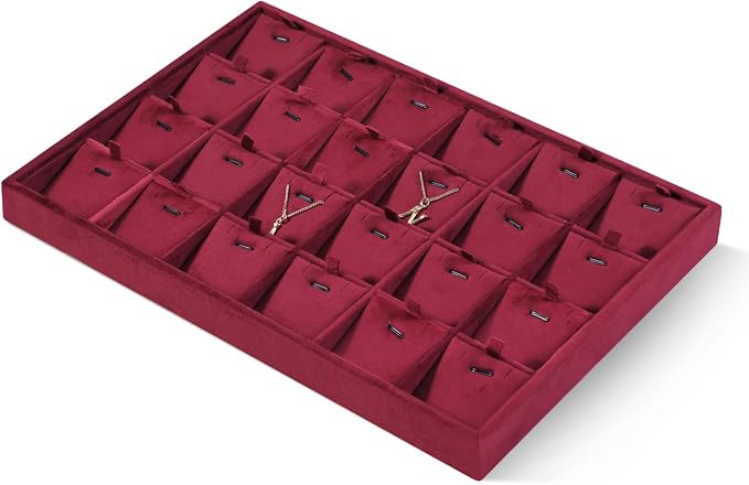 Velvet Necklace Display Tray, Stackable 24 Grid Insert Pendant Necklaces - Image 4