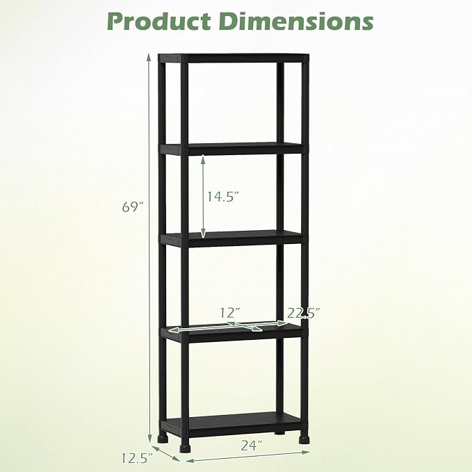 GIANTEX 5-Tier Heavy-Duty Plastic Storage Shelves | Freestanding Garage - Image 3