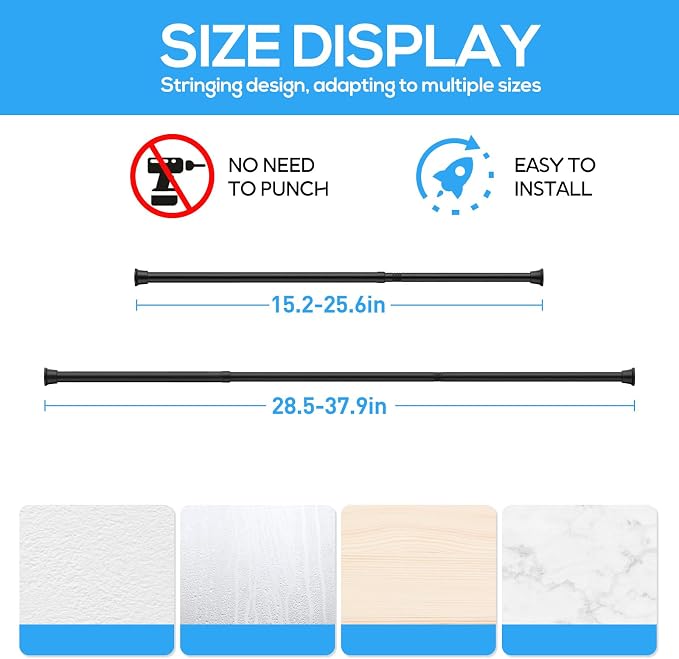2Pcs Spring Tension Curtain Rod, No drilling Spring loaded Curtian rod - Image 2
