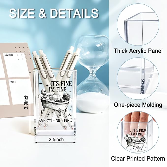 It's Fine I'm Fine Everything Is Acrylic Makeup Brush Pencil Holder Cup - Image 2