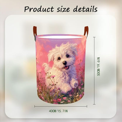 Laundry Baskets 15.7x19.7 Inch Large Puppy Wildflower Field Design Collapsible - Image 3