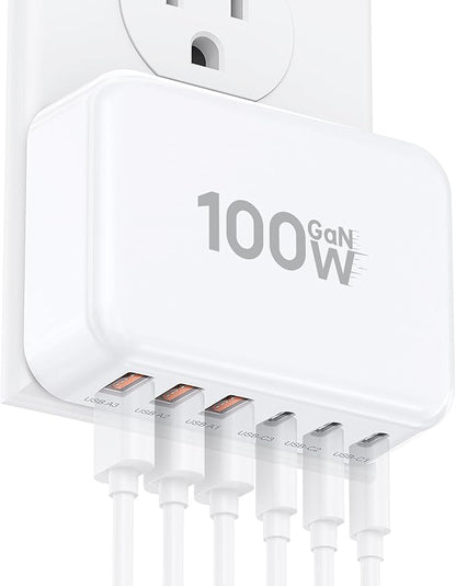 Fast Charger Block, GaN 6 Port USB C Charging Station Hub Cube, 100W Multiport by CSODINCE
