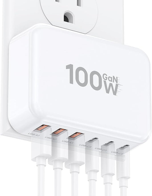 Fast Charger Block, GaN 6 Port USB C Charging Station Hub Cube, 100W Multiport by CSODINCE
