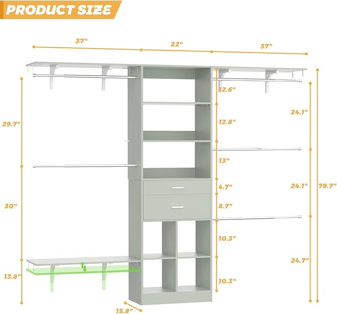 Closet System - 4.75-8FT Closet Organizer System - Image 4