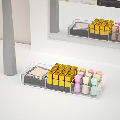 HIIMIEI 3 Section Clear Acrylic Drawer Organizer Tray, Office & Makeup Drawer - Image 6
