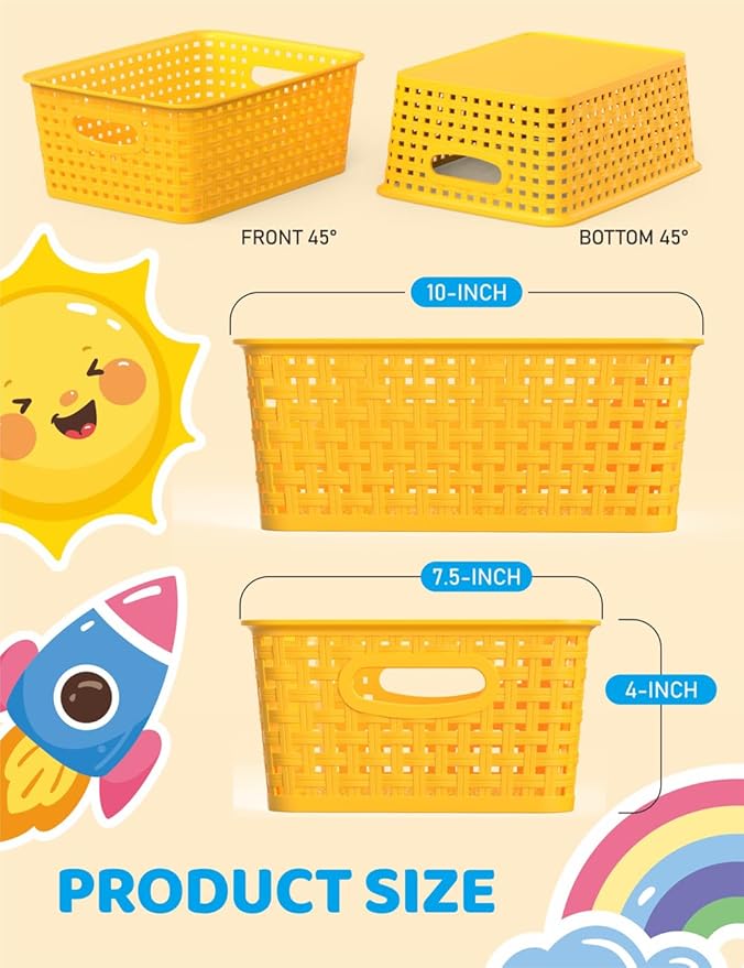 WYT 6-Pack Plastic Small Shelf Storage Weave Baskets Organizing - Image 2