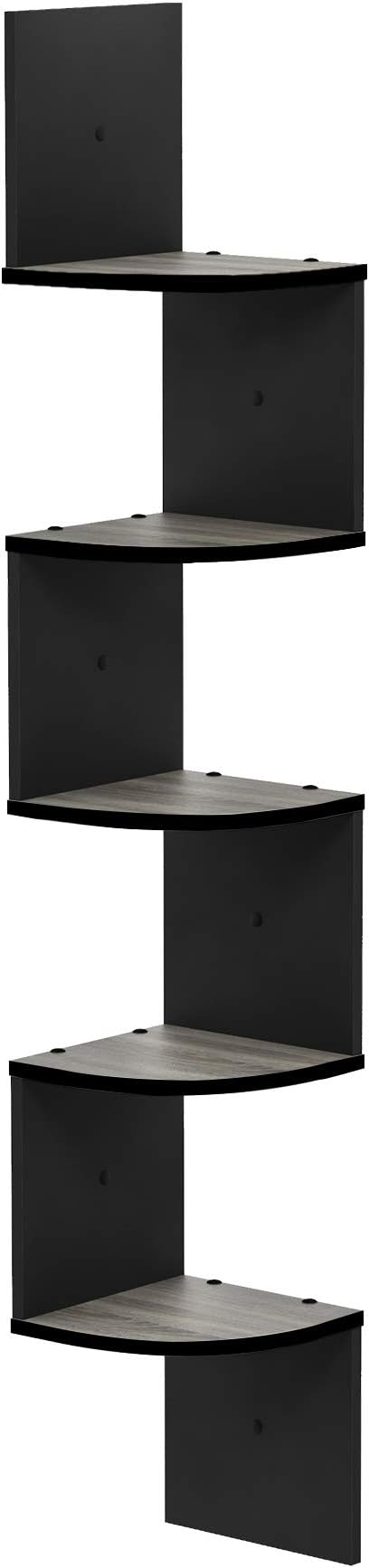 Furinno Rossi Wall Mount Floating Corner Shelf, 5-Tier Radial, French Oak - Image 5