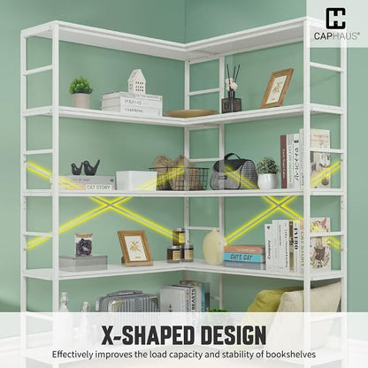 CAPHAUS L-Shaped Bookshelf, 5 Tier Industrial Corner Bookcase, Tall Corner Shelf - Image 5