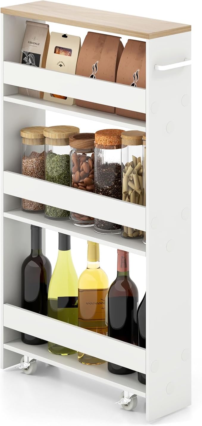 Giantex Slim Storage Cart 4 Tier, Rolling Side Cabinet w/Handle, Space Saving by Giantex