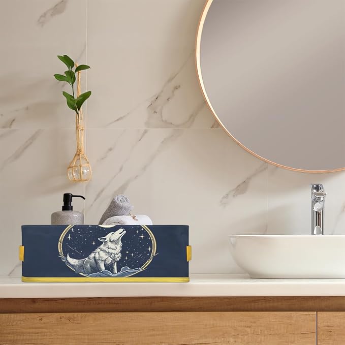 Wolf Stars Moon Bathroom Storage Basket, Foldable - Image 6