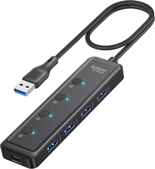 Selore USB 3.0 Hub, Selore 4-Port USB Hub Ultra-Slim Data USBA Splitter USBA by SeloreS-Global