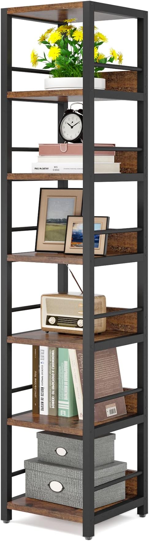 Tribesigns 6-Tier Corner Shelf, 75 Inch Tall Narrow Bookshelf Storage Rack | - Image 8