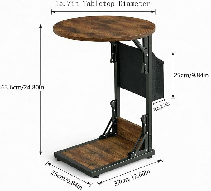 Foldable C Shaped End Table, 15.7" Couch Side Table - Image 3