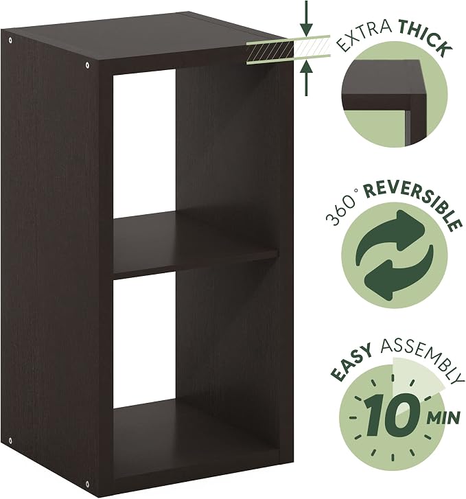 Furinno CUBICLE 2-Cube Book Shelf, Extra Thick Frame Bookshelf, Dark Oak | - Image 8