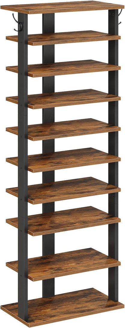 HOOBRO 10 Tiers Vertical Shoe Rack, Wooden Shoe Storage Organizer by HOOBRO