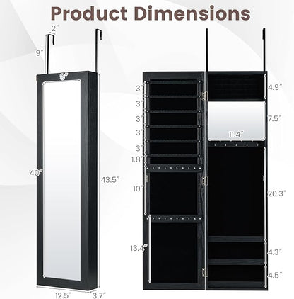 COSTWAY Full Length Mirror Jewelry Cabinet, Wall Door Mounted Jewelry Organizer - Image 7