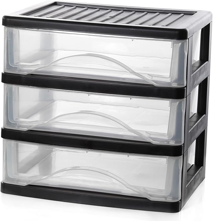 BYCY 3 Drawer Clear Stacking Desktop Organizer, Plastic Drawer Storage Container by BYCY