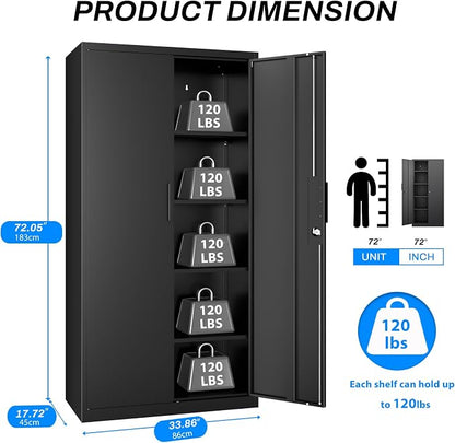 Metal Garage Storage Cabinet, Steel Storage Locker, 4 Adjustable Shelves - Image 3