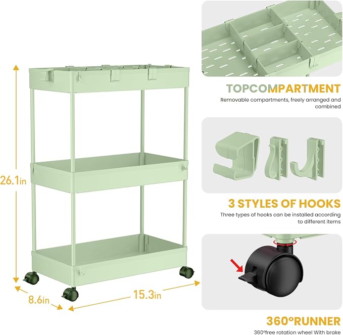 SPACELEAD 3 Tier Rolling Cart - Image 3