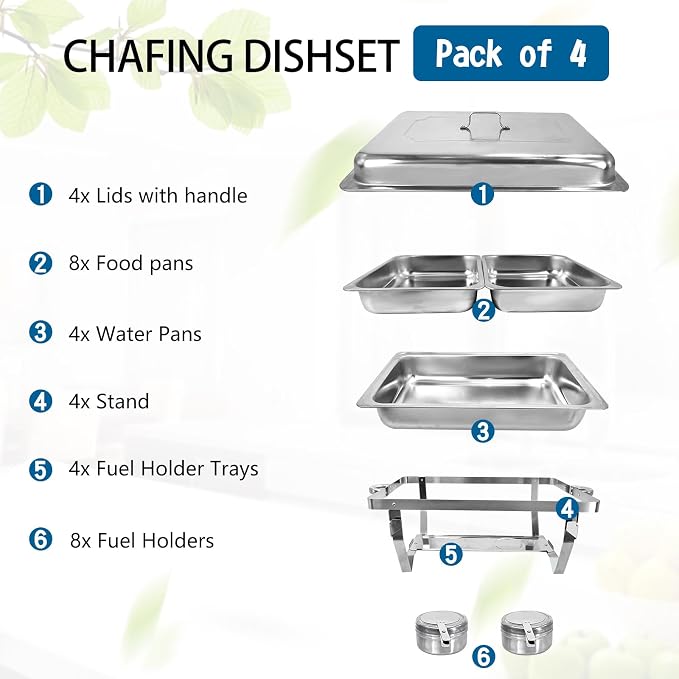 Chafing Dish for Buffet, 6 Pack Stainless Steel Chafing Servers Food Warmer Set - Image 5