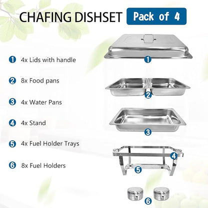 Chafing Dish for Buffet, 4 Pack Stainless Steel Chafing Servers Food Warmer Set - Image 5