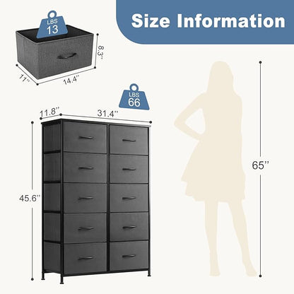DUMOS 10 Drawer Dresser for Bedroom, Storage Organizer Chest of Drawers | Wide - Image 3