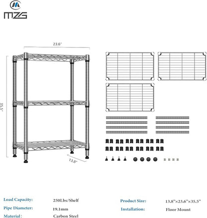 750 lbs 3 Tier Shelf Metal Storage Shelves Shelving Wire Rack Heavy Duty Closet - Image 3