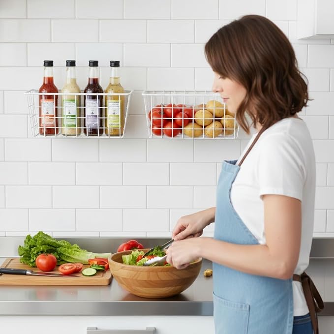 Hanging Kitchen Baskets Adhesive Sturdy Wire Storage Baskets - Image 3