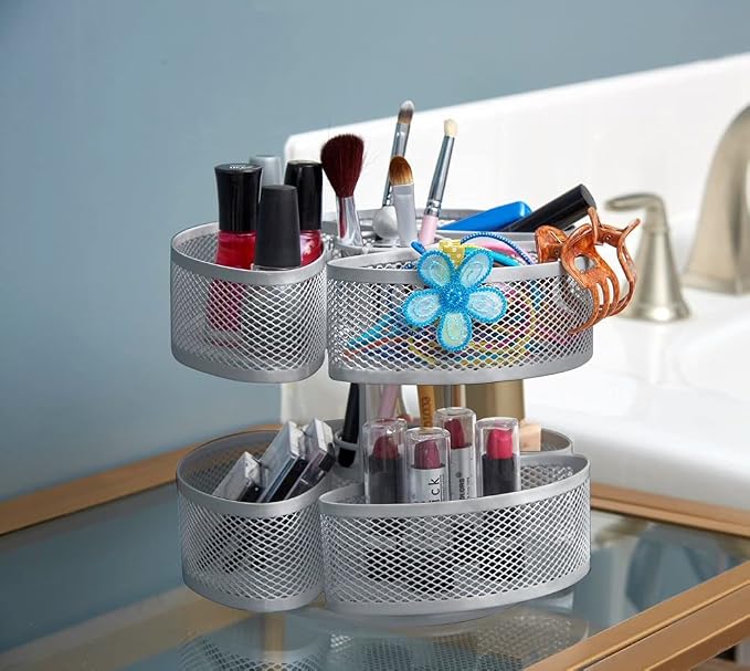 Nifty Organizing Carousel – Silver Finish, Spins 360-Degrees, Cosmetic Bathroom - Image 9
