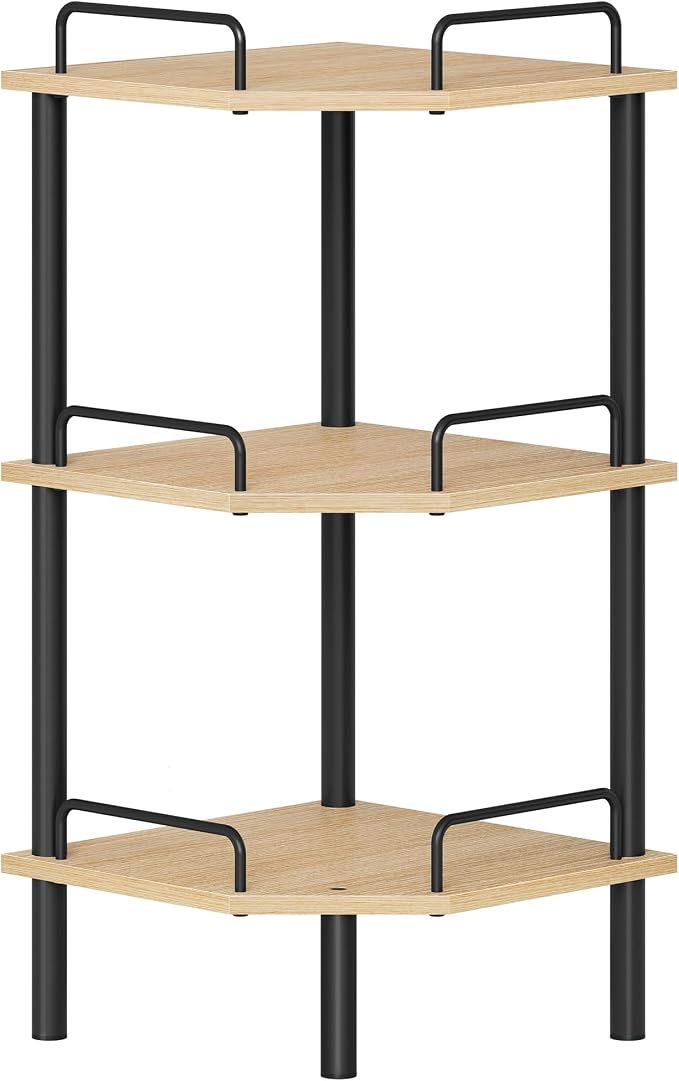 Tajsoon 3 Tier Corner Shelf Stand, Standing Corner Shelf Unit, Natural | Small by Tajsoon