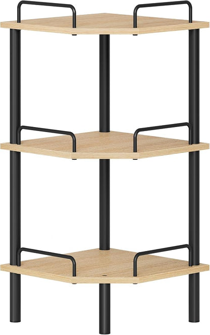 Tajsoon 3 Tier Corner Shelf Stand, Standing Corner Shelf Unit, Natural | Small by Tajsoon